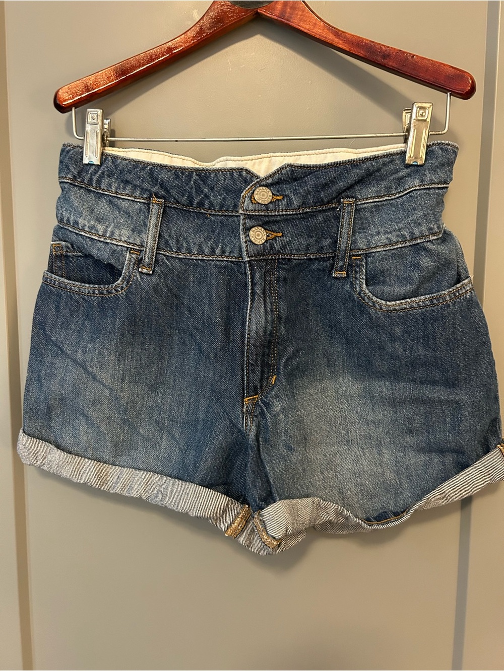 Banana Republic Double-Button High-Rise Rolled Hem Denim Shorts - Blue